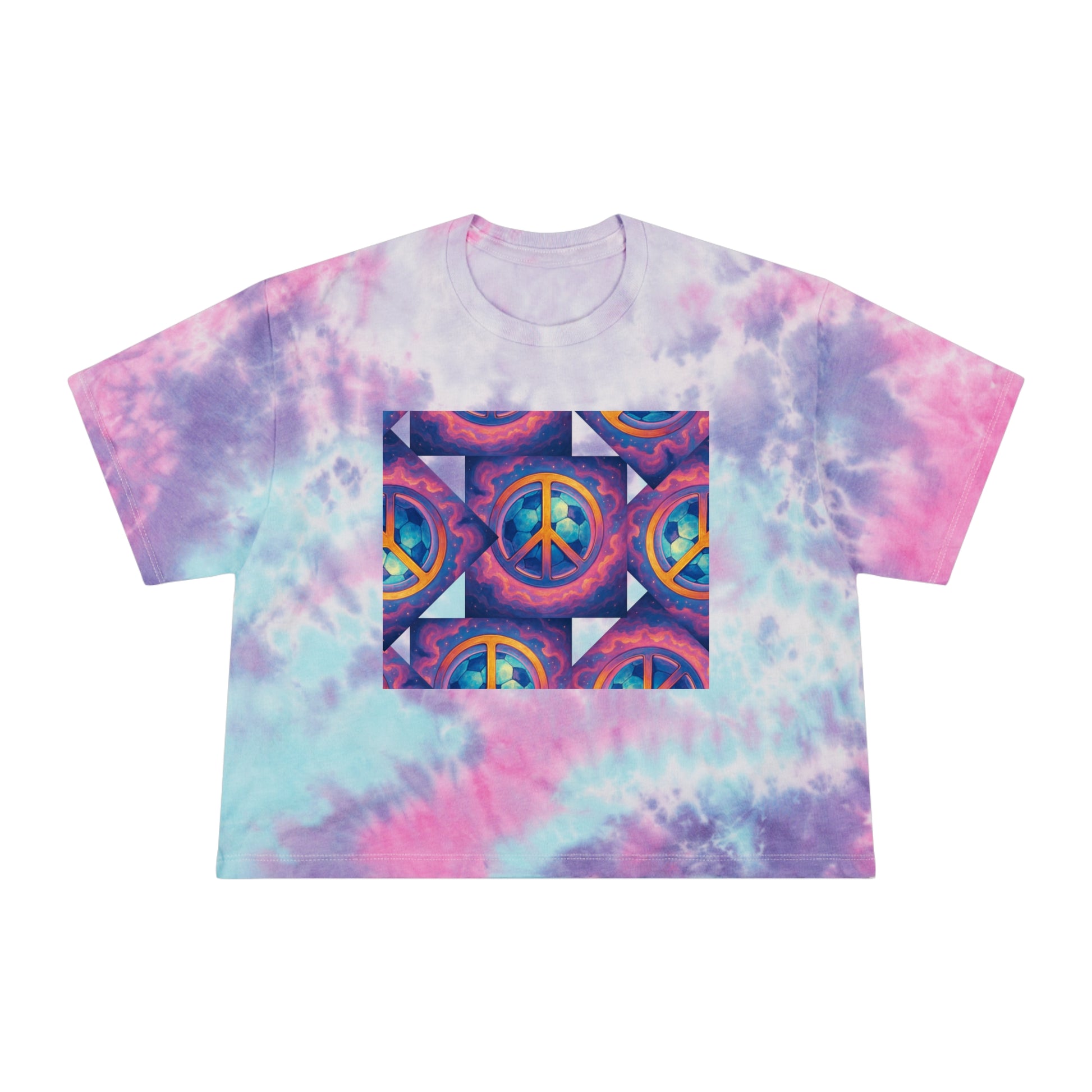 Boho Tie-Dye Crop Tee - Retro Peace Sign Top, Summer Festival T-Shirt, Casual Everyday Wear, Gift for Her, Beach Outfit