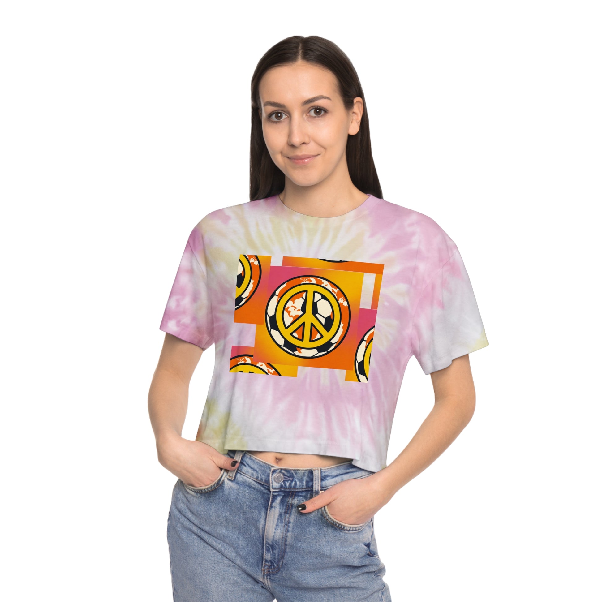 Boho Tie-Dye Crop Tee - Retro Peace Sign Top, Summer Festival T-Shirt, Casual Everyday Wear, Gift for Her, Beach Outfit