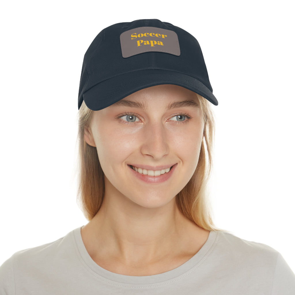 Dad Hat with Leather Patch (Rectangle) - " Soccer Papa "