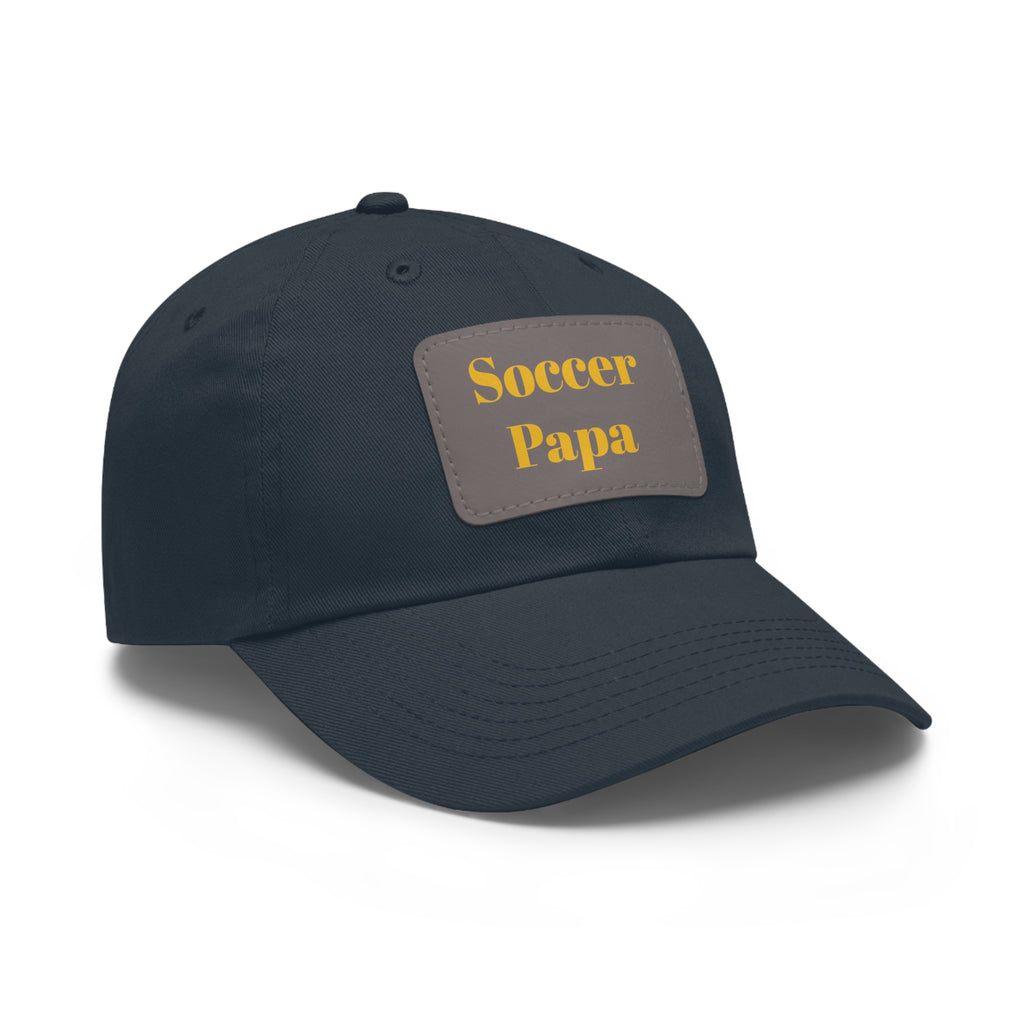 Dad Hat with Leather Patch (Rectangle) - " Soccer Papa "
