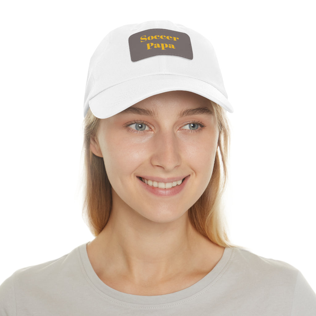 Dad Hat with Leather Patch (Rectangle) - " Soccer Papa "