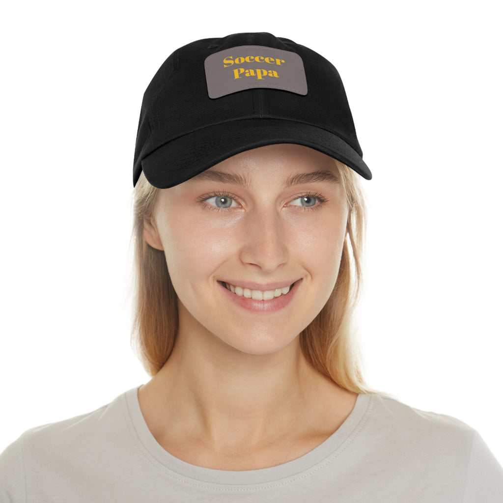 Dad Hat with Leather Patch (Rectangle) - " Soccer Papa "